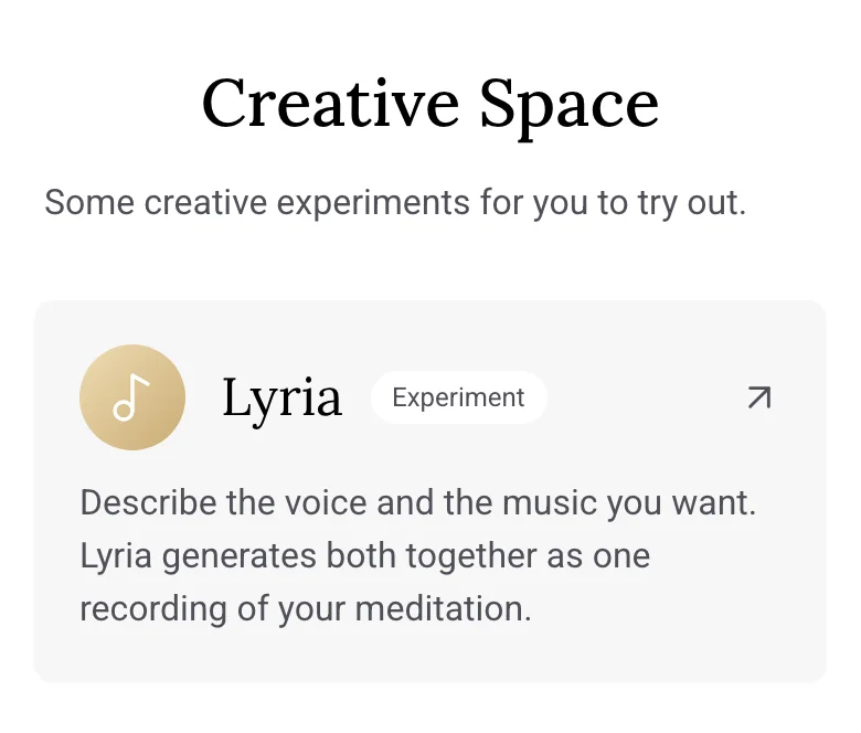 The Creative Space page, with a card for Lyria marked Experiment.